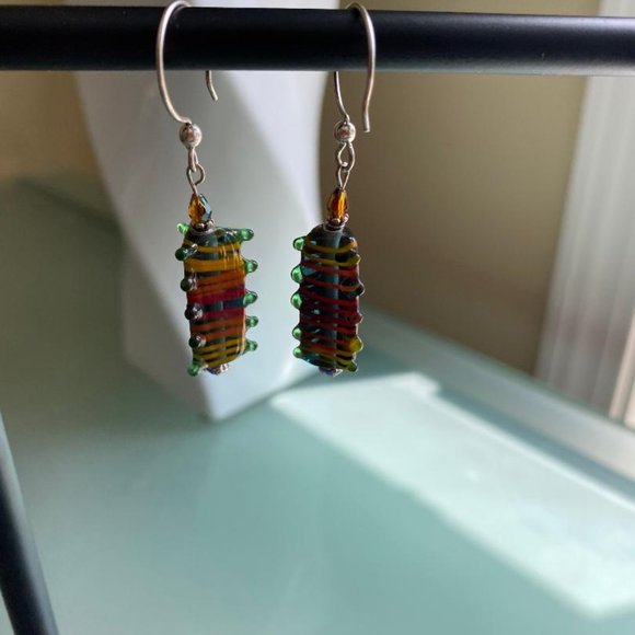 Multi-colored Glass Bead Sterling Silver Earrings - Picture 2 of 3